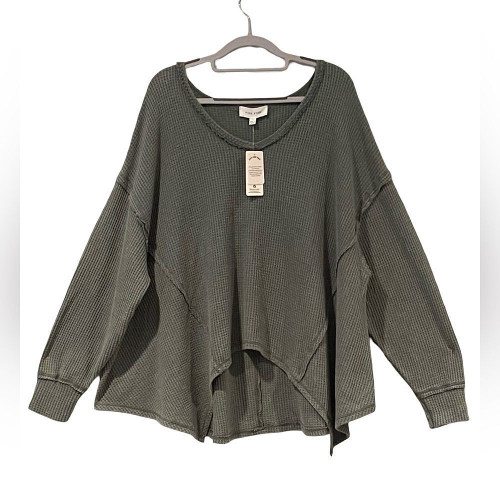 Pink Rose Sage Waffle Knit Top